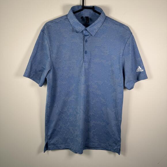 adidas Other - Adidas Polo Shirt Mens Medium Blue Geometric Knit Stretch Performance Golf